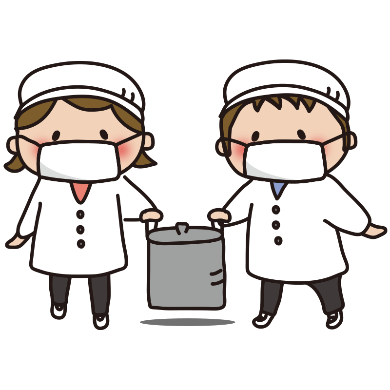 食缶を運ぶ児童のイラスト