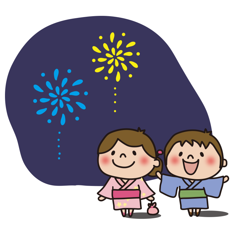 花火と子どものイラスト